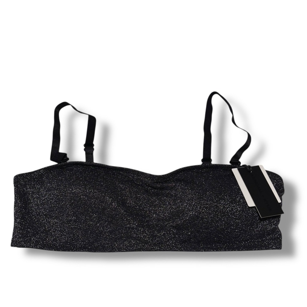 NWT MSRP $120 Kendall and‎ Kylie Black Glitter Bikini Top KKSA-10079 Size XL